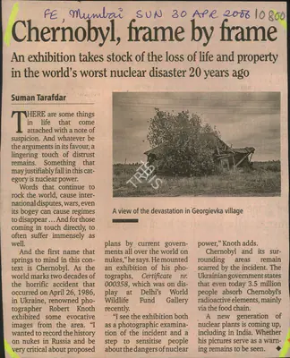 Suman Tarafdar (Reporter), Chernobyl, Frame By Frame, 2006, Newspaper Clipping