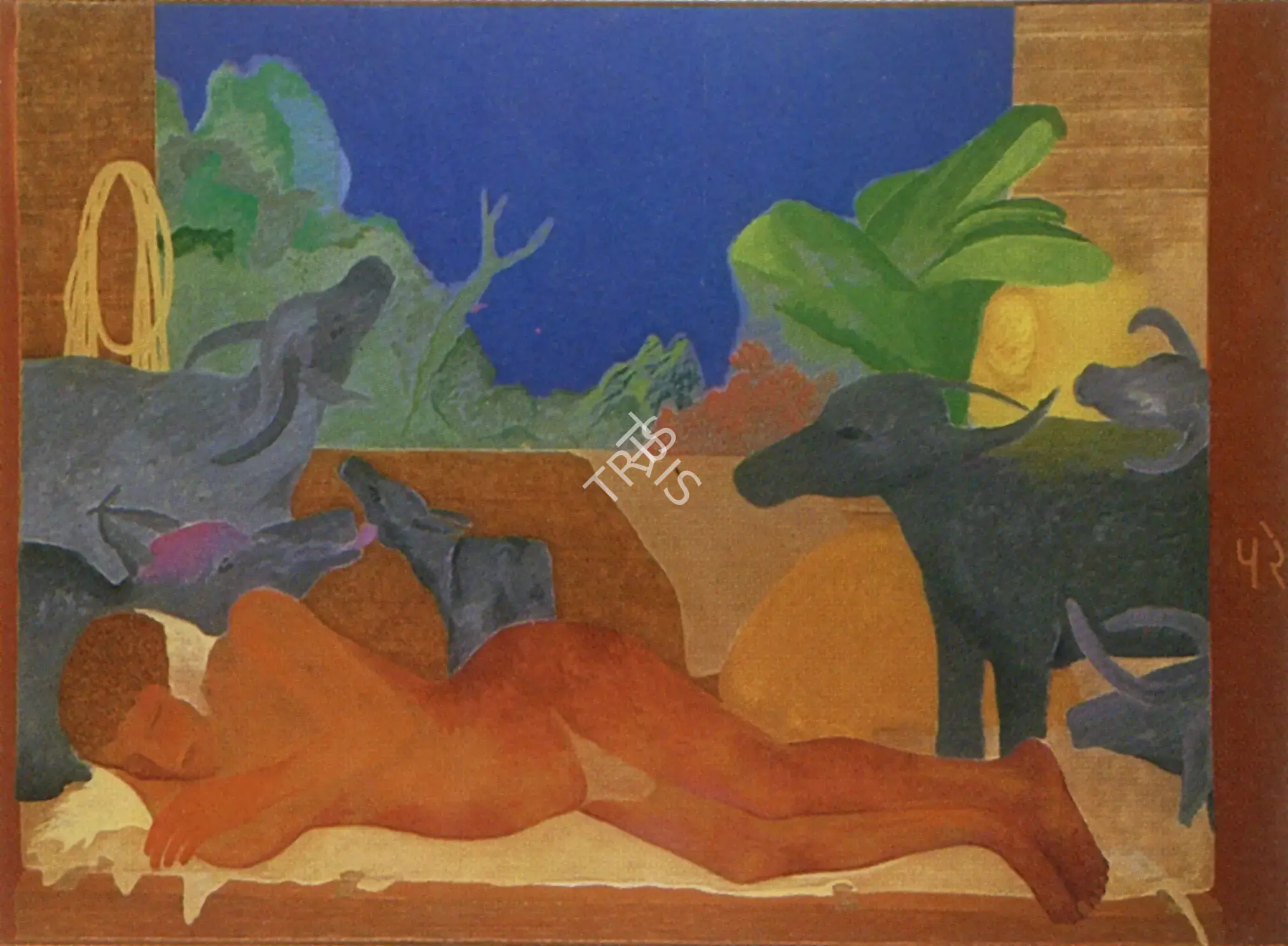 Patel, Gieve (Artist). Paschim Rail: Night Halt, n.d. | Painting, So.Bom/26.03.89, 1989 · Sotheby's