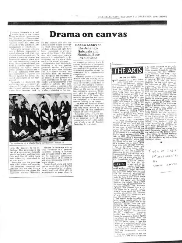 Samir Datta (Writer), The arts , 1983, Newspaper Clipping