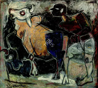 M.F. Husain (Artist), Untitled (Farmer), 1951, Painting