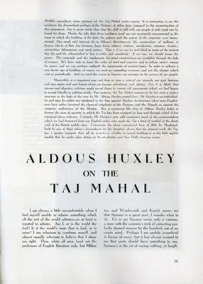 Aldous Huxley (Essayist), Aldous Huxley on the Taj Mahal, 1950, Essay