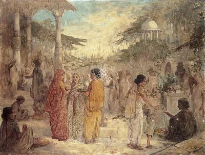 Ustad Allah Bukhsh (Artist), Before The Temple, 1929, Painting