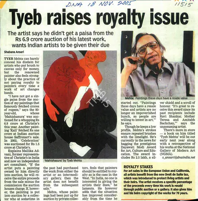 Shabana Ansari (Writer), Tyeb Raises Royalty Issue, 2005, Newspaper clipping