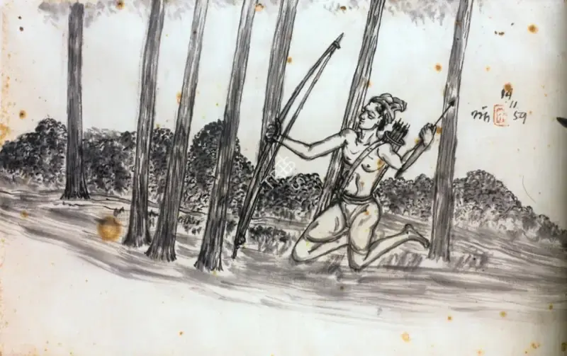 Nandalal Bose (Artist), Hunter Seated, 1959, Painting