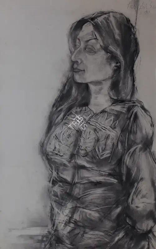 Paritosh Sen (Artist), Untitled (Portrait of M.S.), 1990, Drawing