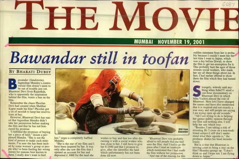 Bharati Dubey (Reporter), Bawandar still in toofan, 2001, Newspaper Clipping