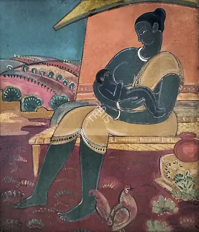 Rathin&nbsp;Maitra (Artist), Santhal Mother, Painting