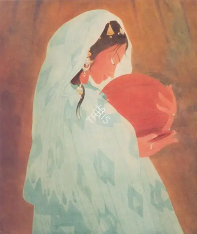 M.A.R. Chughtai (Artist), Woman holding a Water Jar, 1965, Painting