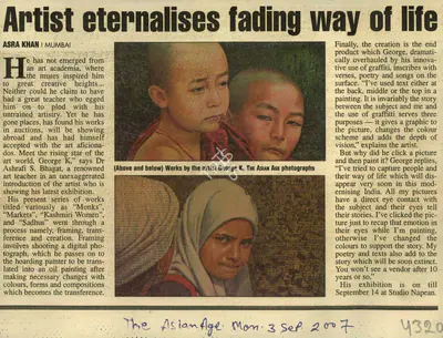 Asra Khan (Reporter), Artist Eternalises Fading way of life, 2007, Newspaper Clipping
