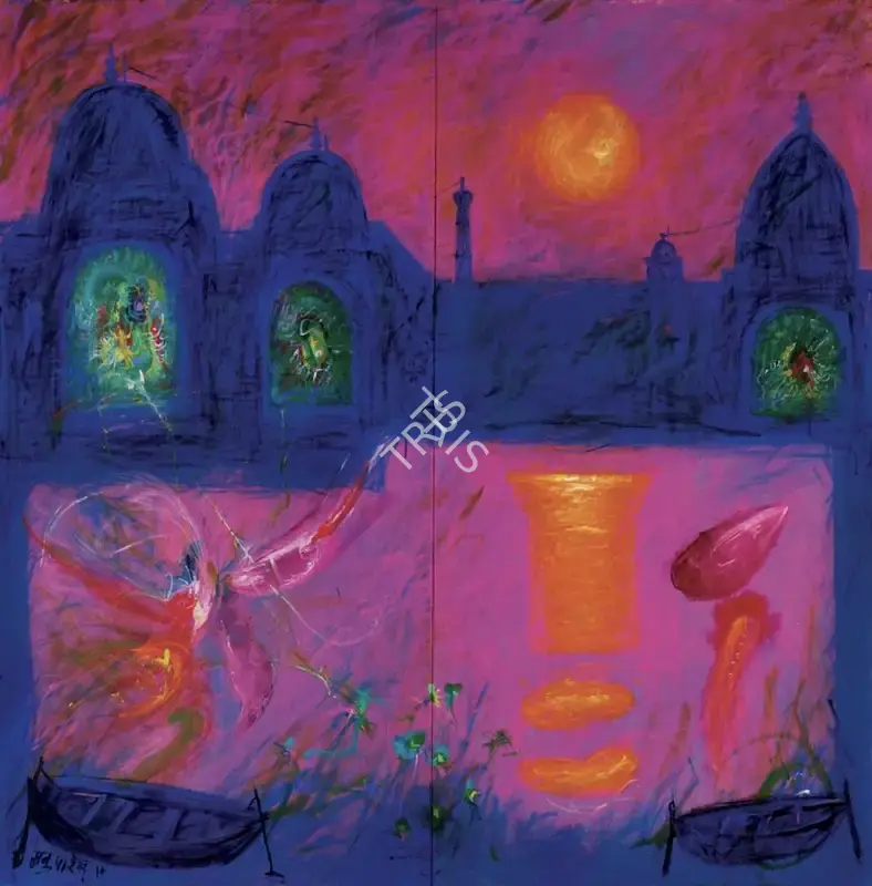 Manu Parekh (Artist), Sunset at Benares, 2014, Painting