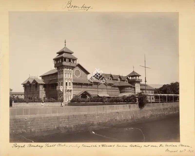 Unknown (Photographer), Royal Bombay Yacht Club - showing Verandah & Terraced Garden looking out over the Indian Ocean, 1898, Antiquarian Photograph