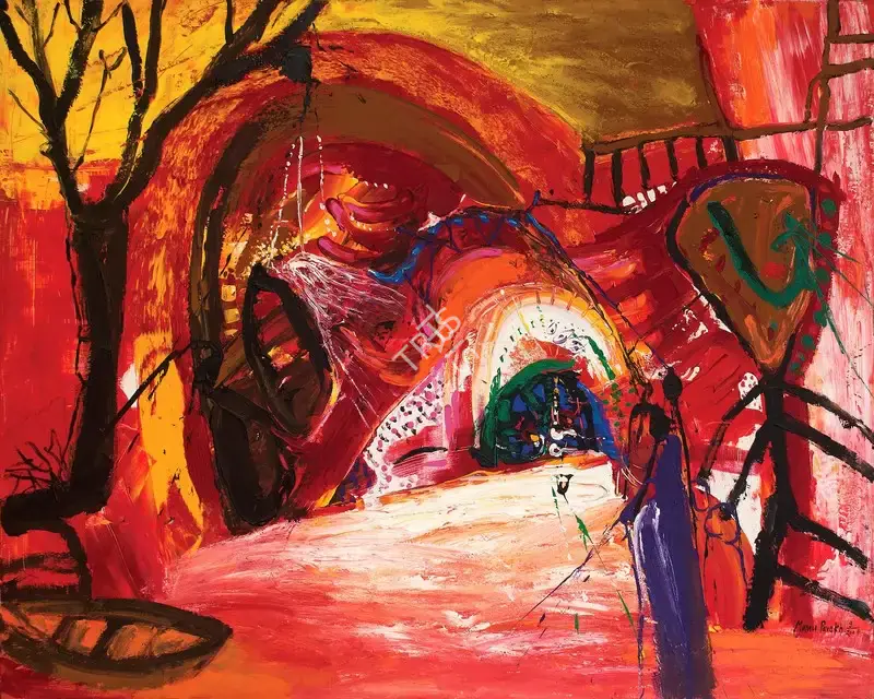 Manu Parekh (Artist), Tree, Boat and Temple (Benares Landscape), 2004, Painting