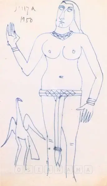 F.N. Souza (Artist), Egyptian Woman & Phoenix, 1950, Drawing