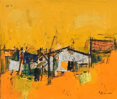 S.H. Raza (Artist), Untitled (La Zone, Fond Orange), 1956, Painting