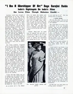 "I am a Worshipper of Art" says Sarojini Naidu, 1943, Conversation