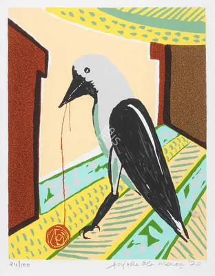 Anjolie Ela Menon (Artist), Crow, 2020, Graphic Art