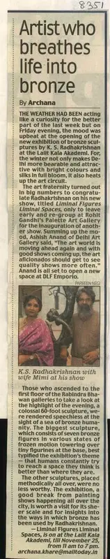 Archana Khare (Reporter), Artist who Breathes Life into Bronze, 2009, Newspaper Clipping