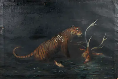 A.H. Muller (Artist), Tiger with Prey, 1927, Painting