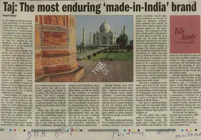 Piyush Pandey (Reporter), Taj; The most Enduring 'Made-in -India' Brand, 2007, Newspaper Clipping