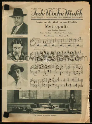 Erich Pommer (Producer), Metropolis, 1927, Film Music Sheet