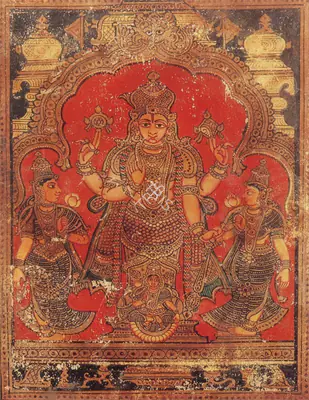 Tanjore School (Artist), A Goddess with Attendants, 1910, Painting