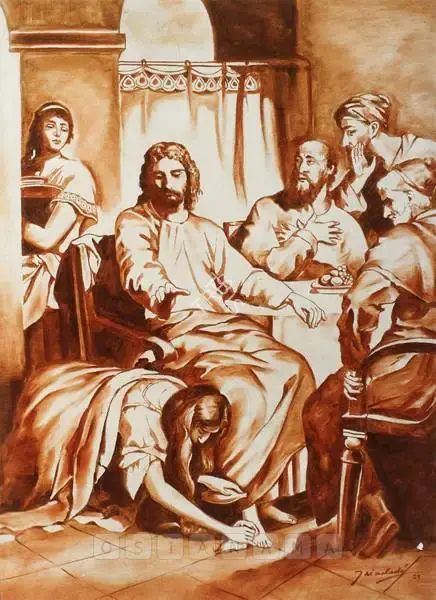 A.X. Trindade (Artist), The Woman Washing Christ's Feet, 1923, Painting