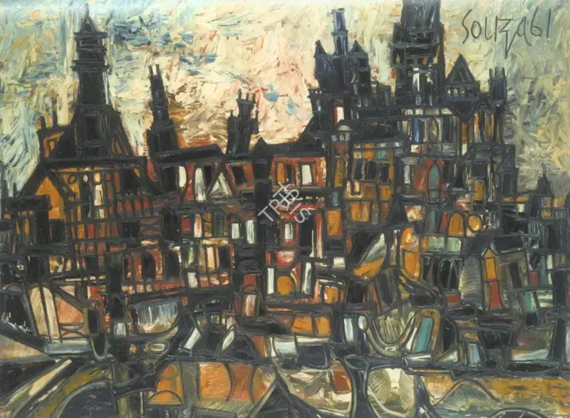 F.N. Souza (Artist), Amsterdam Landscape, 1961, Painting