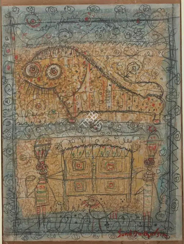 Sen, Sunil Madhav (Artist). Untitled (Tiger, Man & Palki), n.d. | Painting, Pr.Mum/15.07.25, 2025 · Prinseps