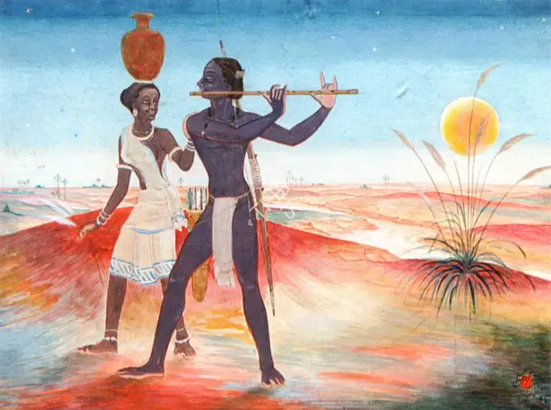 Priya Prosad Gupta (Artist), A Santhal Couple, 1962, Painting