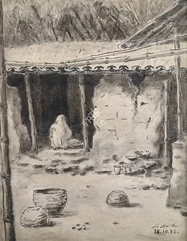 Gobardhan Ash (Artist), Broken Yet Living, 1952, Drawing