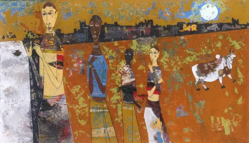 A.A. Almelkar (Artist), Villagers, Painting