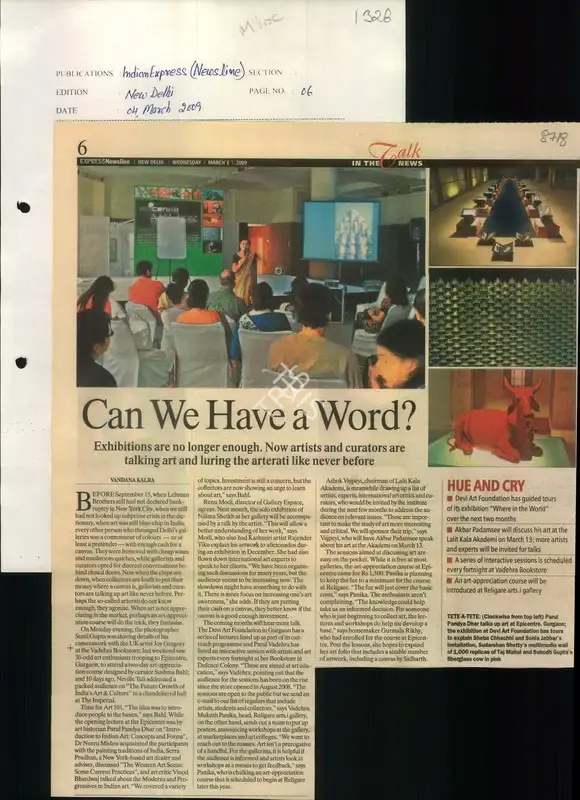Vandana Kalra (Reporter), Can we have A Word, 2009, Newspaper Clipping
