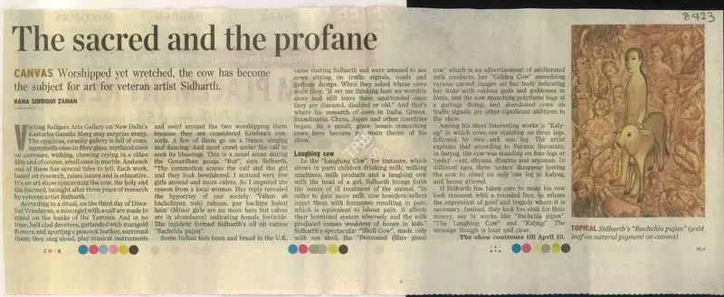 Rana Siddiqui Zaman (Reporter), The Sacred and the Profane, 2010, Newspaper Clipping