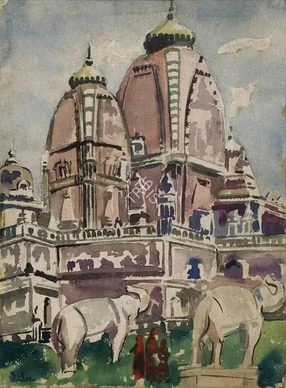 Sailoz Mookherjea (Artist), Temple, 1945, Painting