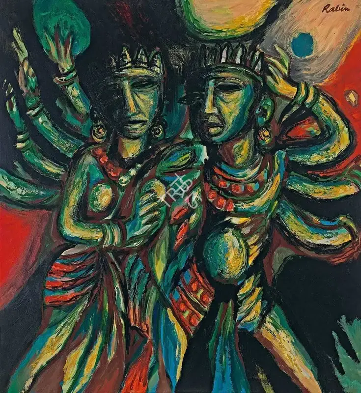 Mondal, Rabin (Artist). Court Dancers - I, 1997 | Painting, AG.Onl/12.12.23, 2023 · Asta Guru
