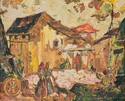 A.A. Almelkar (Artist), Untitled (Village Scene), Painting