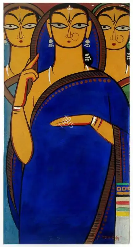 Jamini Roy (Artist), Three Pujarinis, 1940, Painting