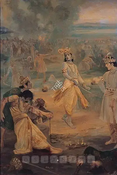 M.V. Dhurandhar (Artist), Battle Scene From The Mahabharata, 1922, Painting