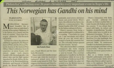 Plaban Gupta (Reporter), This Norwegian has Gandhi on his Mind, 2005, Newspaper Clipping