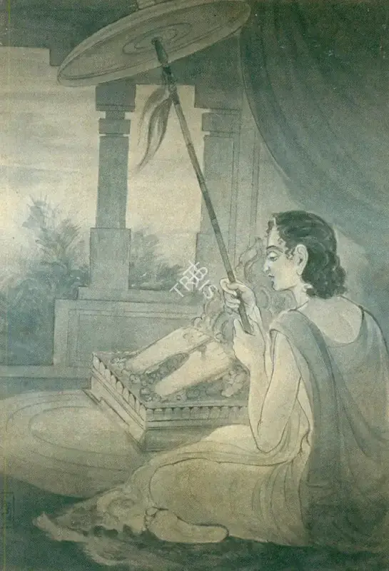 Kshitindranath Majumdar (Artist), Bharat with Rama's Sandals, Painting