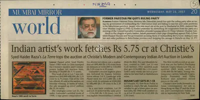 Indian Artist's Work Fetches Rs 575 Cr at Christie's, 2007, Newspaper Clipping