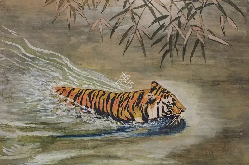 Roy Chowdhury, D.P. (Artist). The Tiger, 1953 | Painting, Os.Mum/02.12.14, 2014 · Osian's