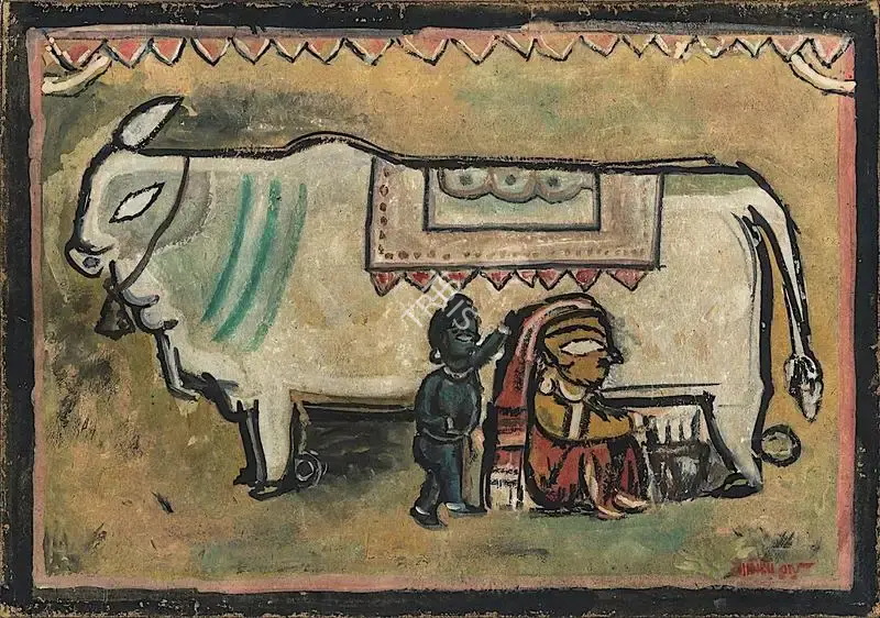 Jamini Roy (Artist), Krishna and Yashoda, 1939, Painting