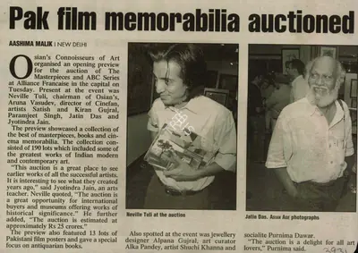 Pak Film Memorabillia Auctioned, 2007, Newspaper Clipping