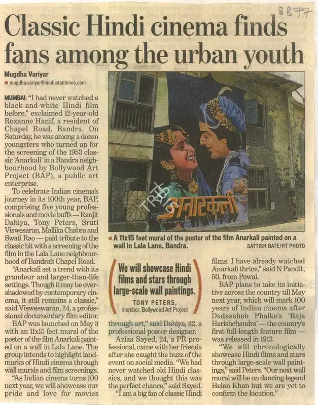 Mugdha Variyar (Reporter), Classic Hindi Cinema Finds Fans Among The Urban Youith, 2012, Newspaper Clipping