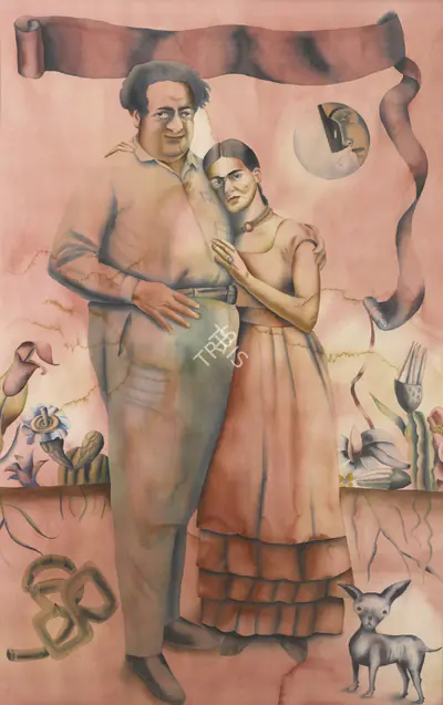 Anju Dodiya (Artist), Frida And Diego In Rose, 1999, Painting