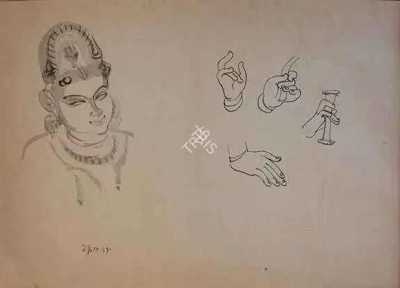 Somnath Hore (Artist), Untitled (Temple sketches), 1953, Painting