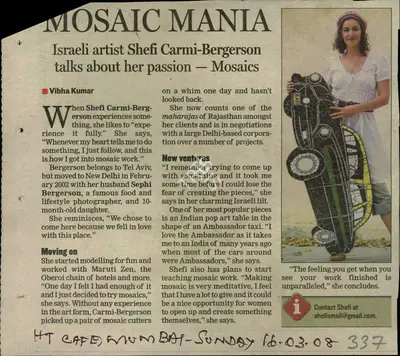 Vibha Kumar (Reporter), Mosaic Mania, 2008, Newspaper Clipping