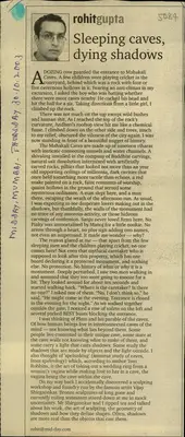 Rohit Gupta (Reporter), Sleeping Caves, Dying Shadows, 2003, Newspaper Clipping