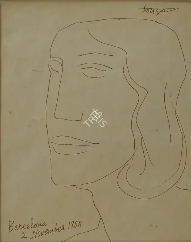 F.N. Souza (Artist), Untitled (Head), 1958, Drawing